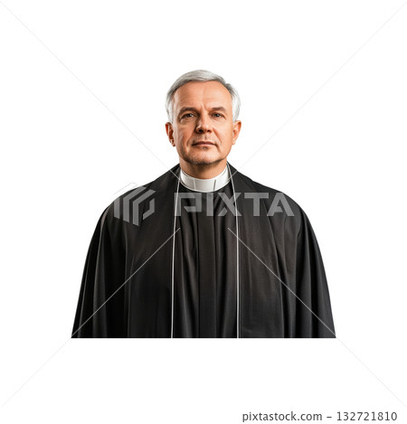 Elderly Clergyman In Traditional Vestments. Religious Leadership And Spiritual Guidance. Isolated On Transparent Background Elderly Clergyman In Traditional Vestments. Religious Leadership And Spiritual Guidance. Isolated On Transparent Background 132721810