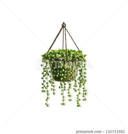 Hanging String Of Pearls Plant In Pot. Indoor Gardening And Home Decor. Isolated On Transparent Background 132721881