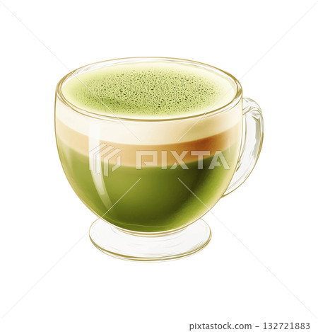 Layered Matcha Latte In Glass Cup. Gourmet Beverage And Wellness Trend. Isolated On Transparent Background 132721883