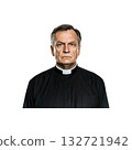Elderly Clergyman In Black Clerical Attire. Religious Leadership And Spiritual Guidance. Isolated On Transparent Background 132721942