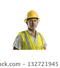 Construction Worker In Safety Gear. Occupational Safety And Construction Industry Focus. Isolated On Transparent Background 132721945