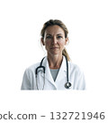 Female Doctor With Stethoscope. Medical Professional In Healthcare Setting. Isolated On Transparent Background 132721946