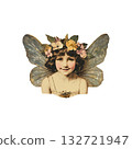 Vintage Fairy Illustration With Floral Crown. Whimsical And Enchanting Fantasy Art. Isolated On Transparent Background 132721947