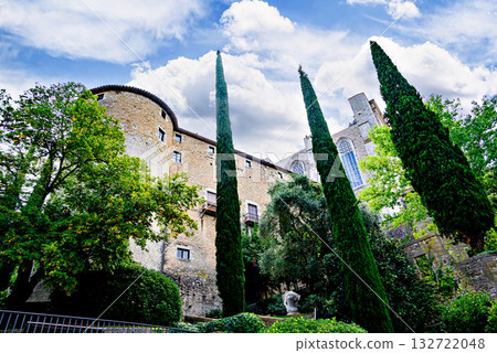 Walls and defenses of Girona, Girona Cathedral, Catalonia, Spain Walls and defenses of Girona, Girona Cathedral, Catalonia, Spain 132722048