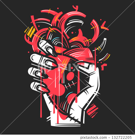 Bloody Handprints on White Background Horror Halloween Design 132722205