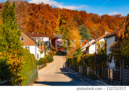 Charming Country House In Gilching, Bavaria: Cozy Home With Wooden Fence, Autumn Trees, And Warm Golden Light In Peaceful Village Setting Charming Country House In Gilching, Bavaria: Cozy Home With Wooden Fence, Autumn Trees, And Warm Golden Light In Peaceful Village Setting 132722517