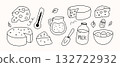 Hand drawn cheese making set . Dairy products line art illustration . Minimalist black and white cheese clipart 132722932