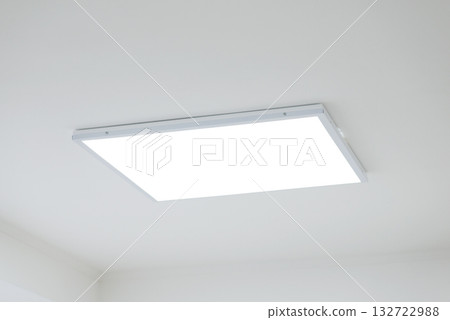 Light plate on the ceiling. Modern LED light on white ceiling Light plate on the ceiling. Modern LED light on white ceiling 132722988
