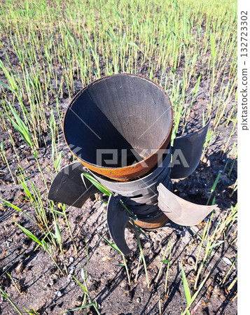 The remains of a 220mm Uragan munition rocket abandoned on the battlefield are a dangerous artifact 132723302