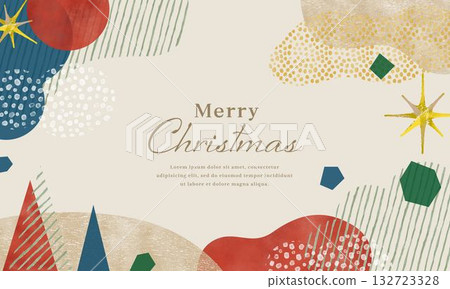 Christmas background material with watercolor illustrations of pop geometric patterns 132723328