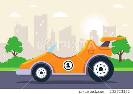 Orange racing car. 132723352