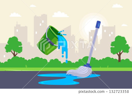 Wash the floor with a mop and water. Wash the floor with a mop and water. 132723358