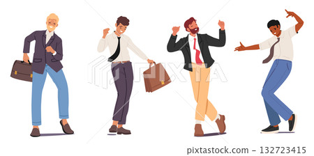 Positive businessmen cartoon characters dancing moving energetically showcasing happiness enjoyment 132723415