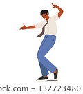 Positive businessman cartoon character experiencing expressive dance isolated on white background 132723480