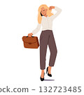 Trendy fashion elegant businesswoman happy cartoon character dancing with energetic movement 132723485