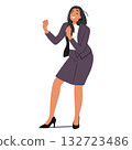 Excited businesswoman cartoon character performing creative dance with artful self-expression 132723486