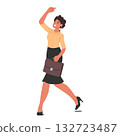 Elegant businesswoman cartoon character dancing celebrating business success and feeling happy 132723487