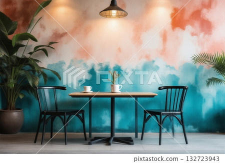 Table and chairs on a hotel balcony 132723943