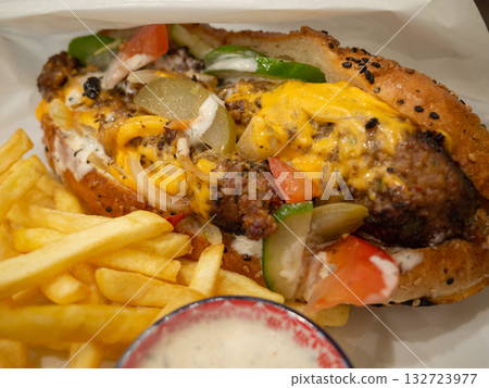 [Japan] Falafel sandwich and fries ordered at an Arabic restaurant in Tokyo 132723977