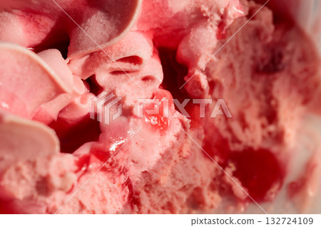 Frozen Strawberry Ice Cream Melting Under Summer Sunlight 132724109