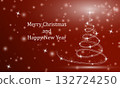 Christmas background. Christmas tree with bokeh on a red background 132724250