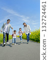 Four people walking on the promenade of rape blossoms 132724461