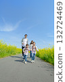 Four people walking on the promenade of rape blossoms 132724469