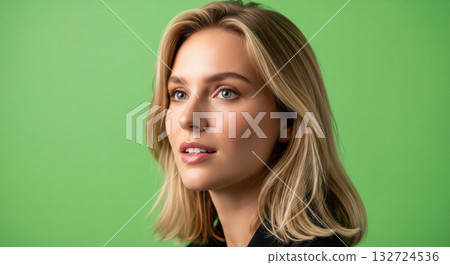 A photorealistic, high-detail, professional studio portrait of a stunning young woman. 132724536