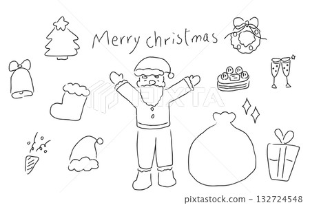 手繪線條畫聖誕圖示集 132724548