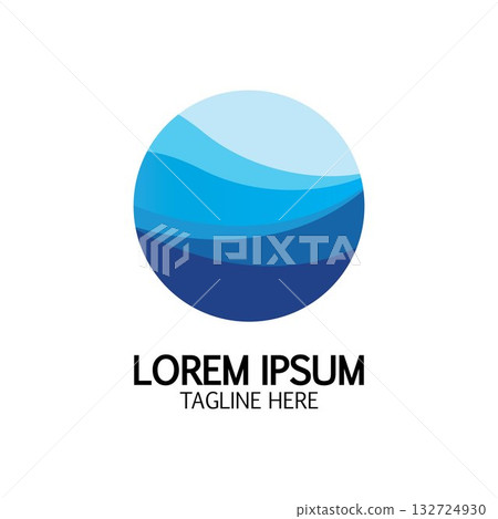 Isolated round shape logo. Blue color logotype. Flowing water image. Sea ocean river surface. Isolated round shape logo. Blue color logotype. Flowing water image. Sea ocean river surface. 132724930