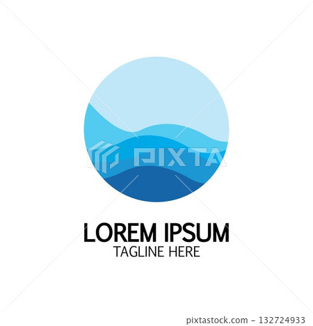 Isolated round shape logo. Blue color logotype. Flowing water image. Sea  ocean  river surface. 132724933