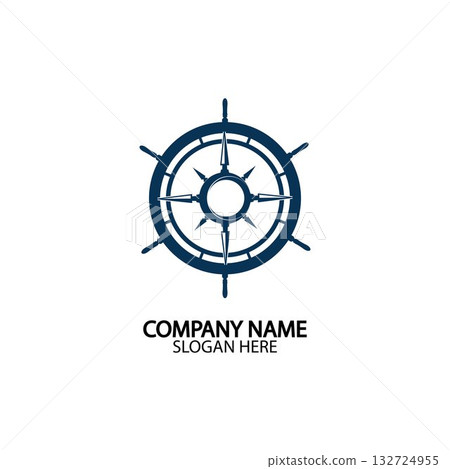 Ship steering wheel and conpass rose navigation symbol or logo isolated on white background - vector illustration Ship steering wheel and conpass rose navigation symbol or logo isolated on white background - vector illustration 132724955