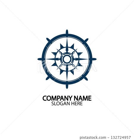 Ship steering wheel and conpass rose navigation symbol or logo isolated on white background - vector illustration Ship steering wheel and conpass rose navigation symbol or logo isolated on white background - vector illustration 132724957