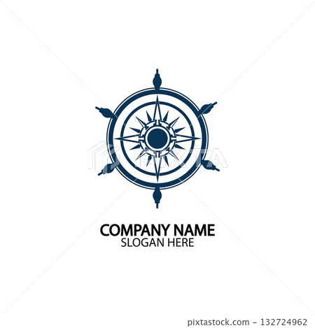 Ship steering wheel and conpass rose navigation symbol or logo isolated on white background - vector illustration Ship steering wheel and conpass rose navigation symbol or logo isolated on white background - vector illustration 132724962