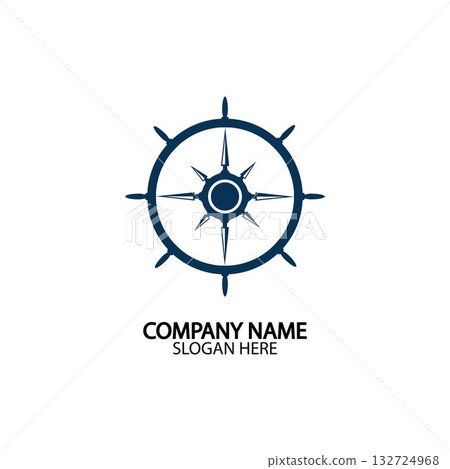 Ship steering wheel and conpass rose navigation symbol or logo isolated on white background - vector illustration Ship steering wheel and conpass rose navigation symbol or logo isolated on white background - vector illustration 132724968