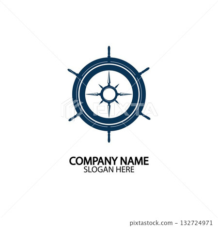 Ship steering wheel and conpass rose navigation symbol or logo isolated on white background - vector illustration Ship steering wheel and conpass rose navigation symbol or logo isolated on white background - vector illustration 132724971