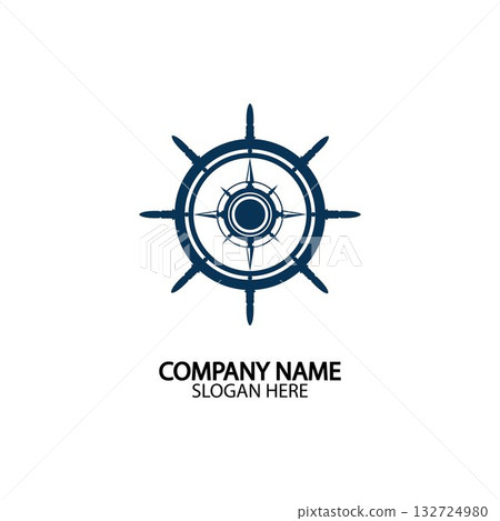 Ship steering wheel and conpass rose navigation symbol or logo isolated on white background - vector illustration Ship steering wheel and conpass rose navigation symbol or logo isolated on white background - vector illustration 132724980