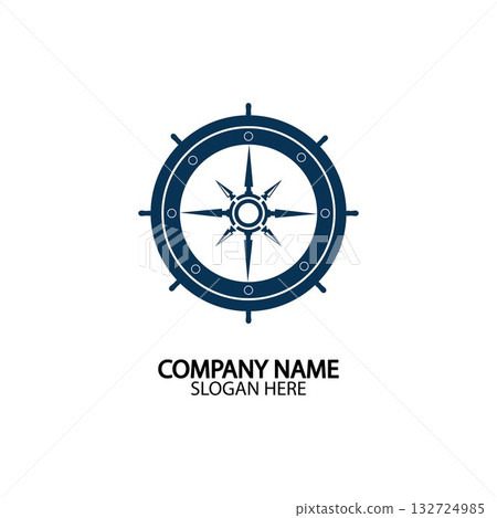 Ship steering wheel and conpass rose navigation symbol or logo isolated on white background - vector illustration Ship steering wheel and conpass rose navigation symbol or logo isolated on white background - vector illustration 132724985
