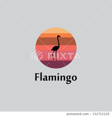flamingo silhouette scene at sunset logo design vector 132725220