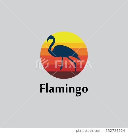 flamingo silhouette scene at sunset logo design vector 132725224