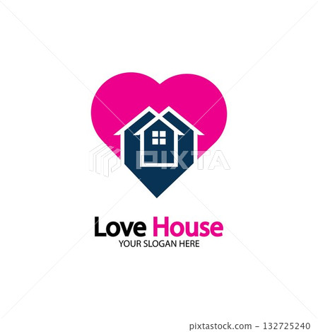 Love Home Logo. Heart and House Icon Combination. Health and Care Symbol. Flat Vector Logo Design Template Love Home Logo. Heart and House Icon Combination. Health and Care Symbol. Flat Vector Logo Design Template 132725240