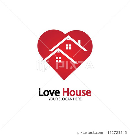 Love Home Logo. Heart and House Icon Combination. Health and Care Symbol. Flat Vector Logo Design Template 132725243