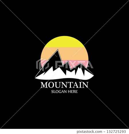 Mountain sun logo design concept template vector Mountain sun logo design concept template vector 132725293