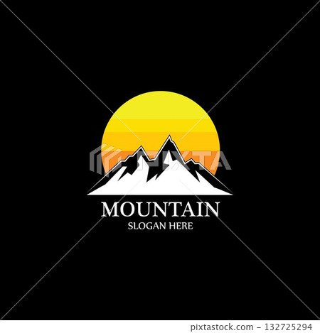 Mountain sun logo design concept template vector Mountain sun logo design concept template vector 132725294