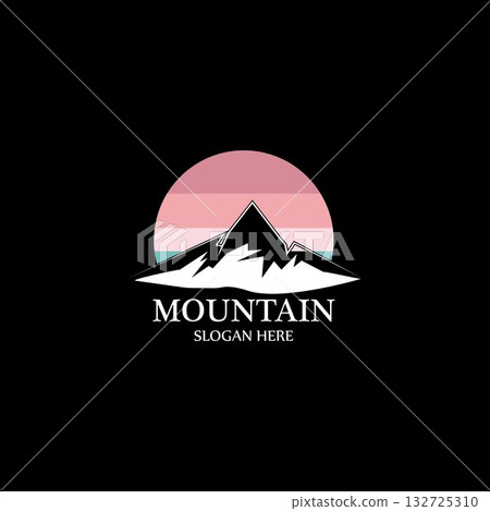 Mountain sun logo design concept template vector Mountain sun logo design concept template vector 132725310