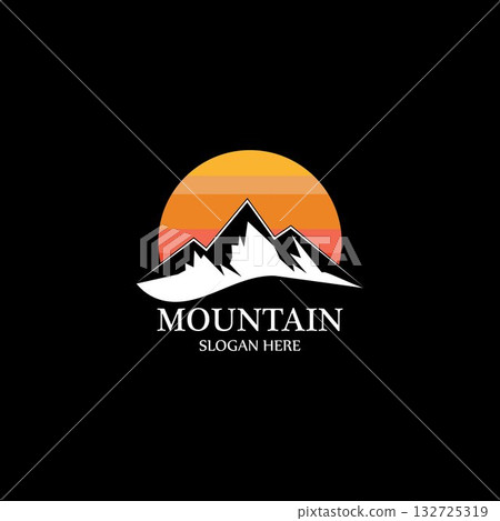Mountain sun logo design concept template vector Mountain sun logo design concept template vector 132725319