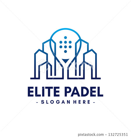 Luxury padel sport logo design template with urban view. Modern play padel. Isolated vector icon on white background. 132725351