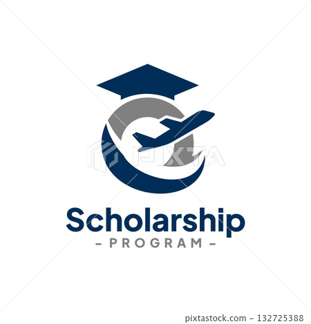 Graduate Hat with Destination Plane Logo Design Vector. Concept of education school scholarship, campus, university and college. Graduate Hat with Destination Plane Logo Design Vector. Concept of education school scholarship, campus, university and college. 132725388