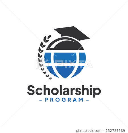 World Globe using Graduation Hat with Laurel Wreath Logo Design Vector. Concept of school education scholarship, academic, campus, university and college. World Globe using Graduation Hat with Laurel Wreath Logo Design Vector. Concept of school education scholarship, academic, campus, university and college. 132725389