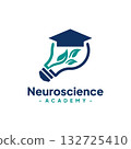 Light Bulb with Graduate Hat Logo Design Vector. Neuroscience Student Logo. Concept of school education, academic, campus, university and college. 132725410